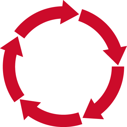 Circular process icon with arrows pointed to the right