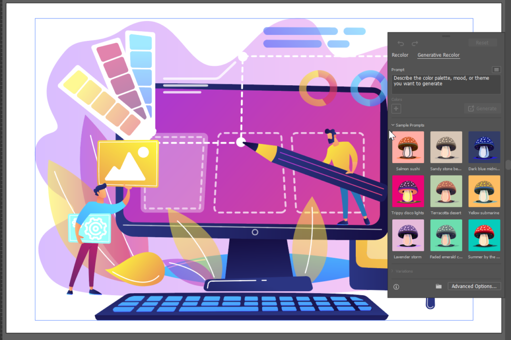 Screenshot of an Adobe Illustrator art board with a colorful vector image