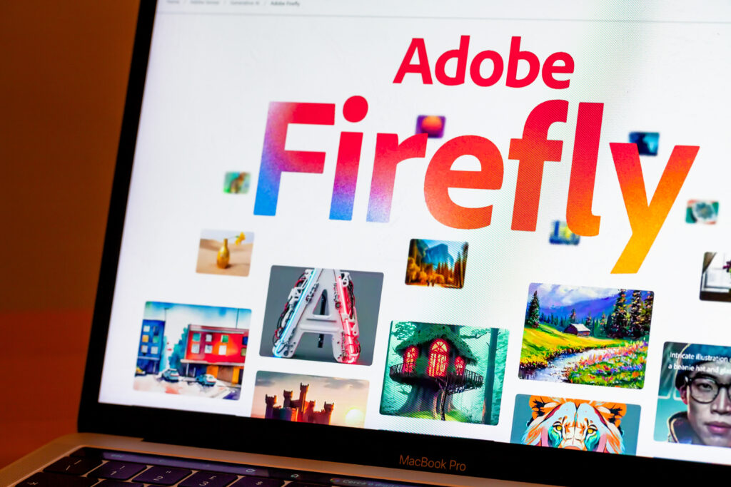 Adobe Firefly website displayed on computer mac laptop screen